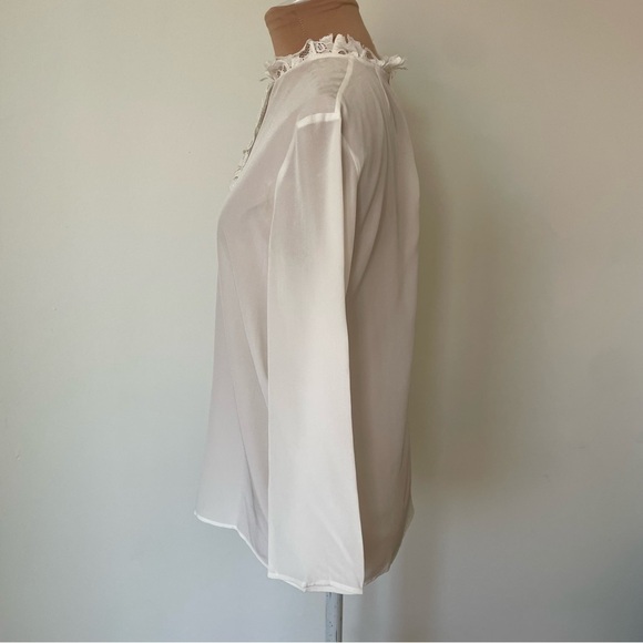 Miu Miu 2012 Collection Lace Ruffle Neck 3/4 Sleeve Ivory Silk Blouse IT 40/US 4 - Picture 7 of 13
